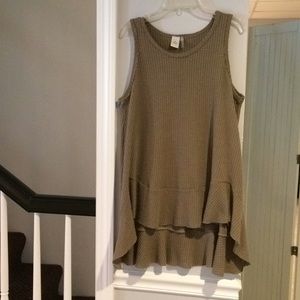 Olive Green Waffle Weave Swing Tunic- Tank Top